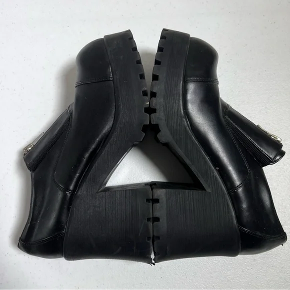 Vintage l.e.i. Black Faux Leather Chunky Block Heel Platform Shoes - Picture 5 of 12